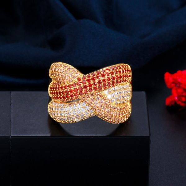 Colorful Rainbow CZ Gold Ring For Women Girls Fashion Engagement Wedding Ring Band Charm Party Ring Jewelry