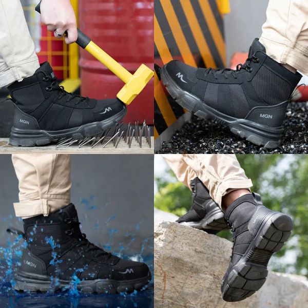 Lightweight Safety Working Boots Yellow Black With Wide Steel Toe / Kevlar Plate