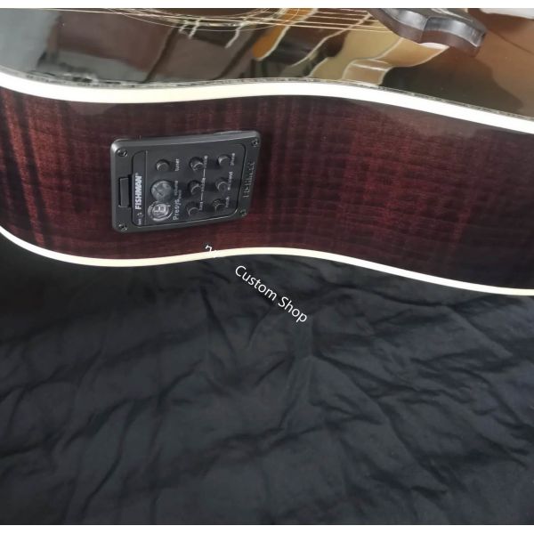 Custom Grand 41 inch Dreadnought Acoustic Guitar in Dark Brown Finish Flamed Maple Back & Sides