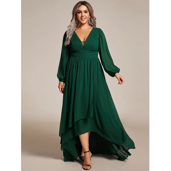 Plus Size Enchanting Lotus Leaf Lantern Sleeve Pleated Empire High Waist A-line Purple Orchid Chiffon Homecoming Dress