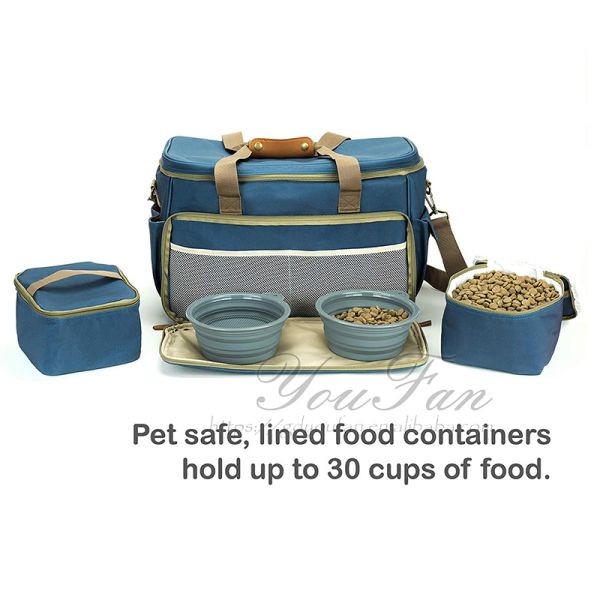 Large Size Pet Carrier Bag With Collapsible Food Grade Silicone Bowls