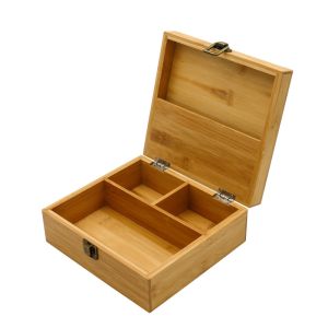 Eco-Friendly Laser Logo Wooden Bamboo Boxes Wood Storage Gift Box with Metal