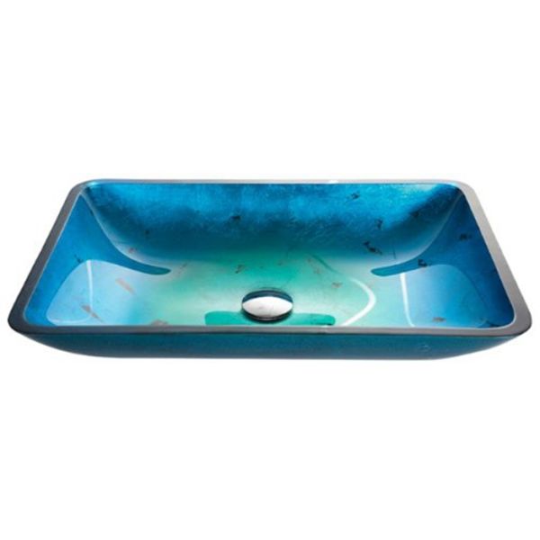 Buy Irruption Light Blue Vintage Undermount Trough Bathroom Sink Glass Vessel With PU Chrome at wholesale prices