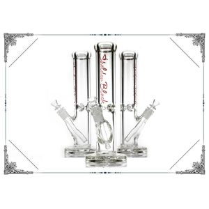 Red Sheldon Black Logo 9MM Thick Glass Bong 12'' Straight Tube Smoking Hookah Pipes