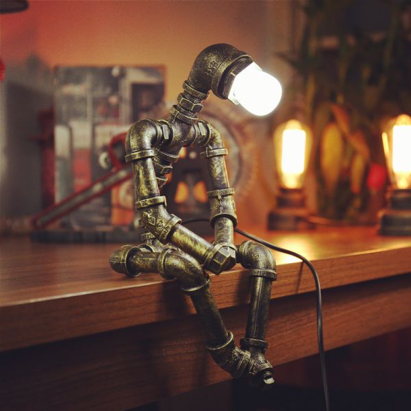 Vintage Iron Robot Table Lamp Living Room Art Deco E27 Retro Beside Lamp(WH-VTB