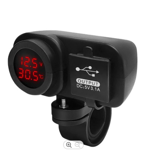 Buy 9-24V  Dual Motorcycle USB Charger Voltmeter Thermometer at wholesale prices