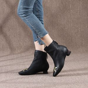 HZM029 Embroidered Retro Women'S Boots Autumn And Winter New Style Leather Women