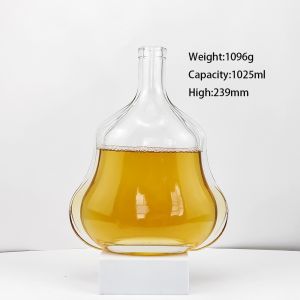 1000ML Gourd Shape Spirits Brandy Glass Bottle with Stopper Clear and Unique