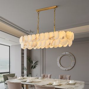 Natural Rectangle Marble Stone Pendant Light LED Living Room Alabaster
