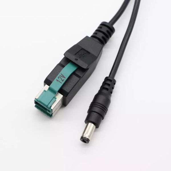 1.5m 2m PVC Black POS Machine Cable 12V Power USB To DC For POS Scanner