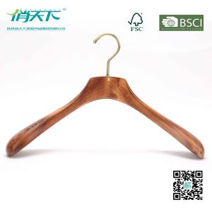 China Betterall High-end Burlywood Wooden Coat Hanger with Golden Hook on sale