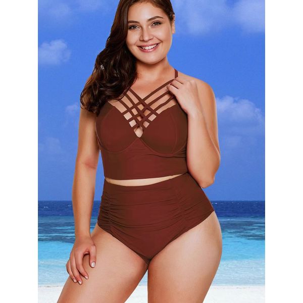 Sling Plus Size 2 Piece Swimwear High Waist Split Bikini