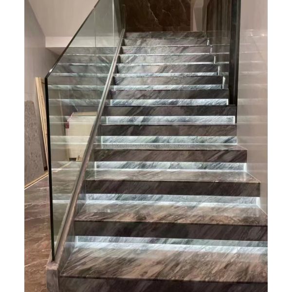 Hotel Interior Design Calcite Marble Step Floor and Stairs with Light in Florence Gray