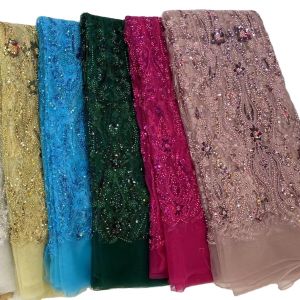 Quality Supoo Luxury Embroidered French Lace fabric Handmade Beaded Ghana Mesh net Lace Fabric for party for sale