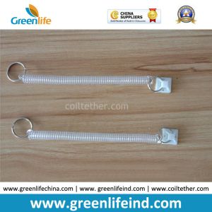 Elastic Long Slim Clear Coil Spring Tether w/Split ring&Plastic Round Adhesive