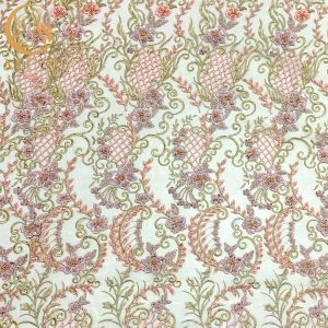 Pink 3D Applique French Lace Fabric For Wedding Party