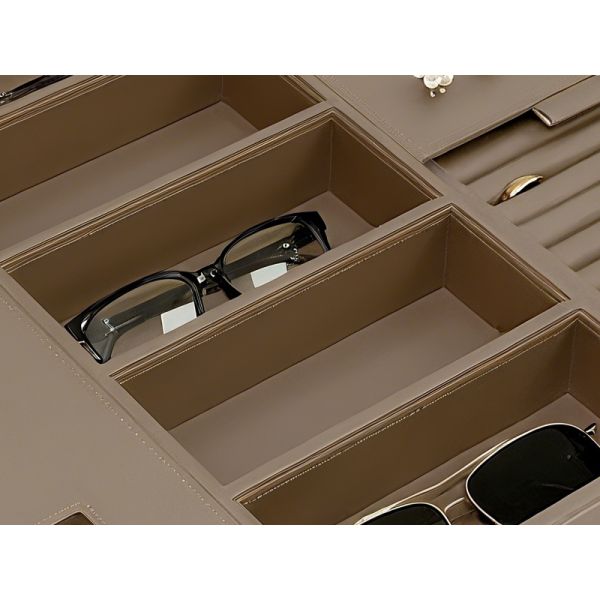 MJMHD YG-H027 Modular Jewelry Drawer Organizer Tray, 13-Compartment Wardrobe Storage Box with Watch & Necklace Holder, Customizable PVC Leather Insert