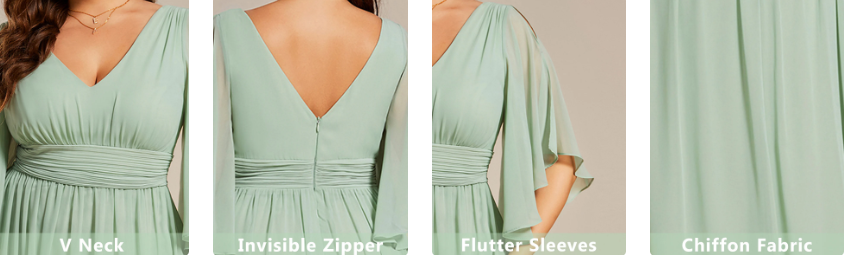 Empire Plus Size V-neck Ruffled A-line Invisible Zipper Half Flutter Sleeves Burgundy Chiffon Homecoming Dress