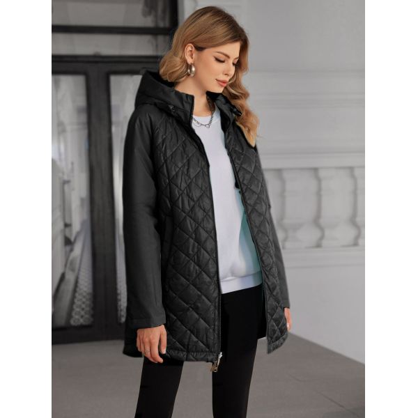 Reversible Mid Length Thin Cotton Jacket With Moderate Style，inside out coat，mid-length lightweight padded coat，for big sizes