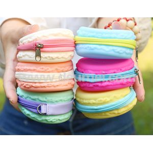 Newly Promotional Macarons Kids Silicone Lady Purse Wallet with Zipper