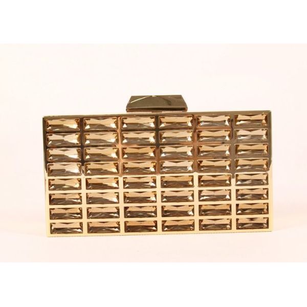 Buy Luxury Rectangle Shape Gold Sparkly Clutch Bag Special Design at wholesale prices