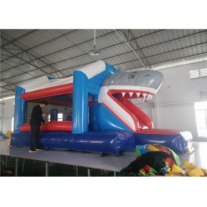 China Shark Blow Up Bounce House , Outdoor Bouncy Castle Adventure Playground With Slip Slide on sale