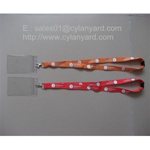 Small wholesale custom polyester neck ribbon with plastic badge pouch,