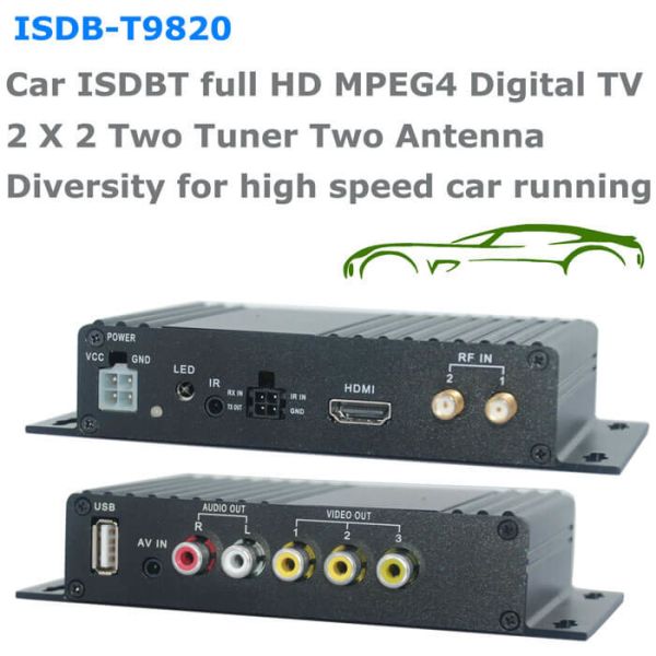 ISDB-T9820 Car ISDB-T Two tuner Two Antenna HD MPEG4 TV receiver for Brazil Peru