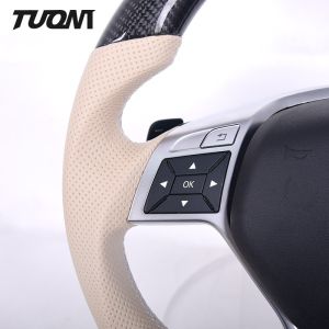 Beige Perforated Leather Mercedes Benz Steering Wheel Carbon Fiber