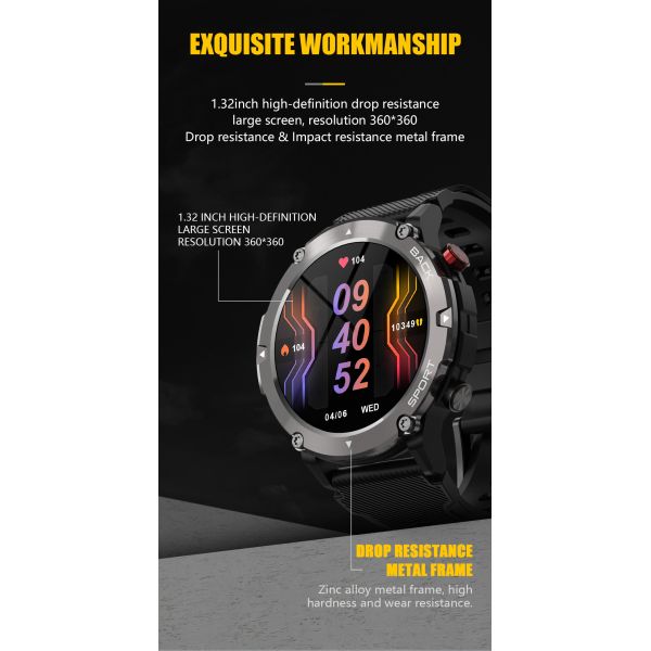 Touch Screen Tactical Smartwatch with Text and Call, Heart Rate, Blood Oxygen, and Activity Trackers