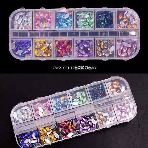 12 Grid Rhinestone Nail Stones Crystal Multi Shape Glass Diamonds Nails Art Decoration