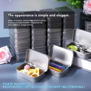 Metal Rectangular Empty Hinged Tins - Pack Of 40 Silver Mini Portable Box Small