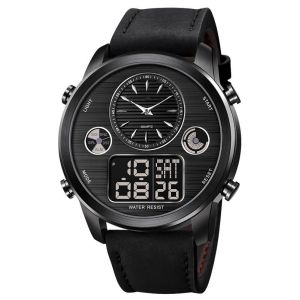 Trend Design Watch Men Clock Wrist Watch Leather Two Time Zone Watches for Men