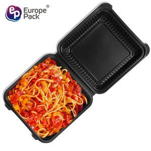 New arrival biodegradable corn starch 8 inch clamshell black food bento lunch