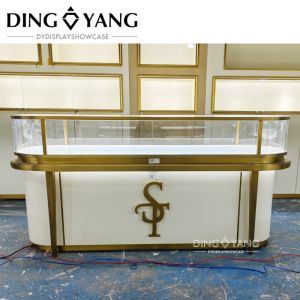 Professional Jewellery Counter Showcase with Hairline Gold and Matte Beige
