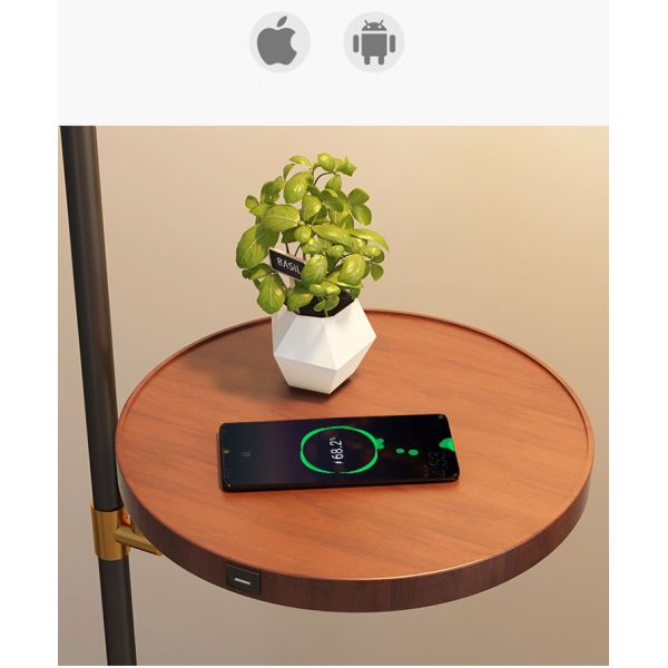 wireless charging coffee table floor lamp contemporary sofa side standing lighting marble fabric shade USB bedside floor