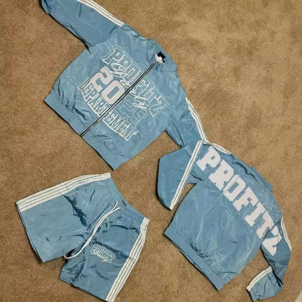 Custom Men Sets Two Piece Custom Dtg Print Zip Up Nylon Two Piece Joggers Short Set Windbreaker Shorts Jacket Tracksuit