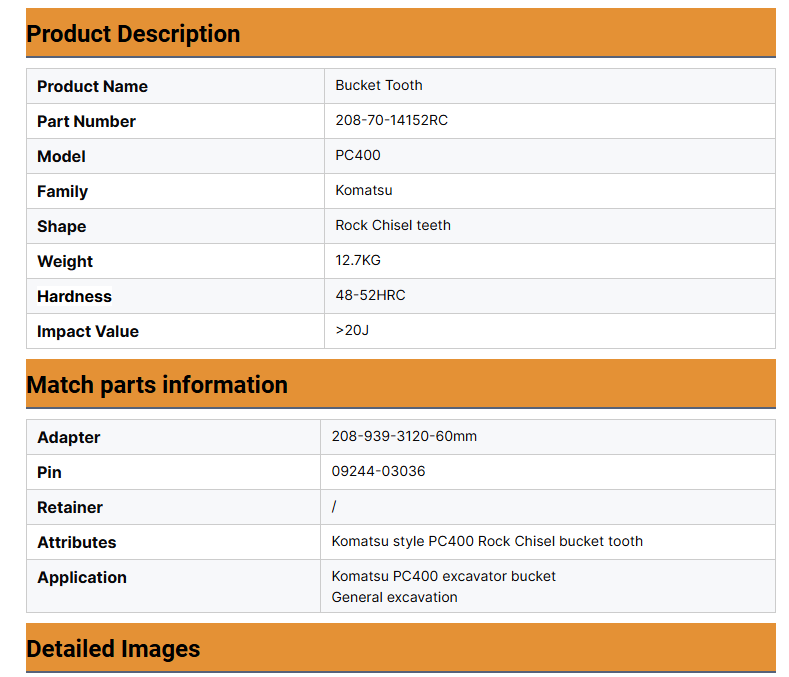 208-70-14152RC Komatsu excavator rock bucket teeth are suitable for Komatsu PC400