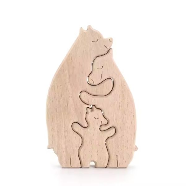 wooden Bear Family Wooden Puzzle Chinese Factory-Made Fun Wooden Toy and Chic Home Decoration