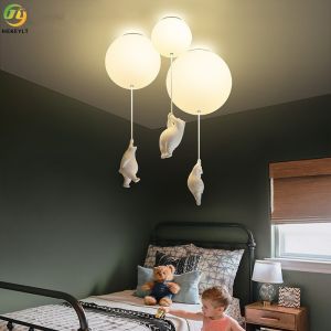 Nordic Cartoon Bear Creative Balloon Ceiling Light For Children'S Room Study
