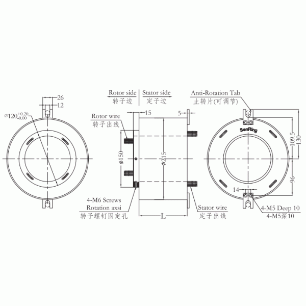 120mm Hollow Shaft Through Hole Slip Ring High Temperature Slipring