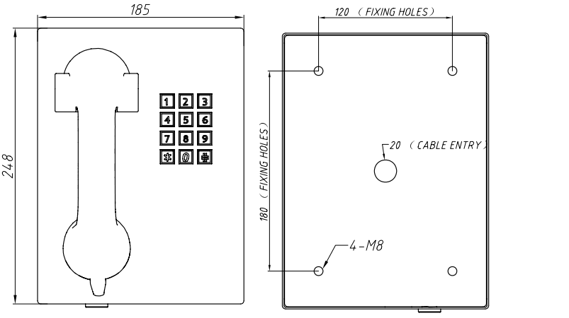 Vandal Proof Handset Analog Wall Phone For Hospital / Bus Station Telephone