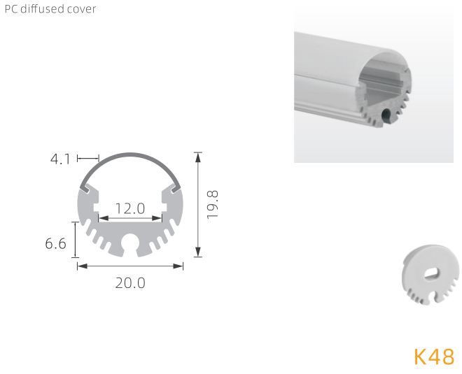 Hoisting Round H19.8mm LED Lighting Aluminum Profile PCB 12mm K48