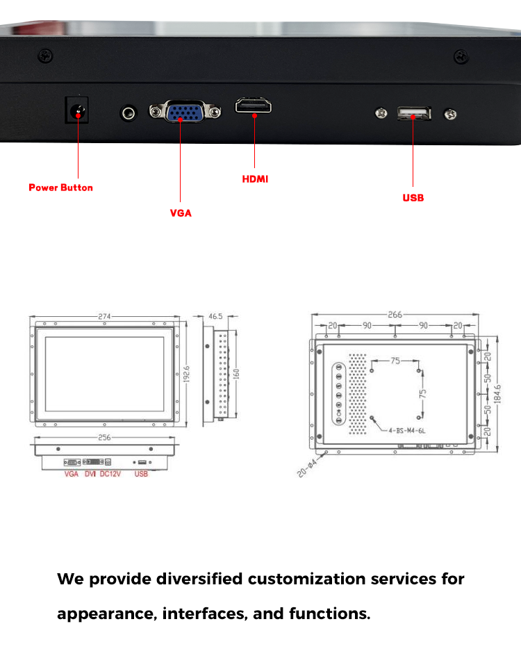 Industrial 10.1" Touch Screen Monitor Waterproof IK7 Surface Strength