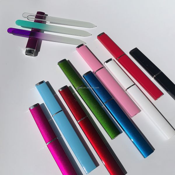 Custom Colorful Double Side Etched Sand Sprayed Crystal Glass Nail File for Natural Nails