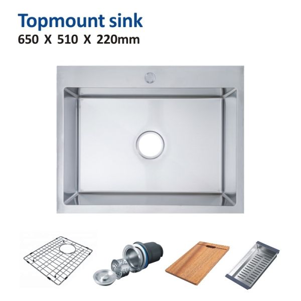 Buy 32x18 Topmount Stainless Steel Kitchen Sink Brushed 90mm Drain Opening at wholesale prices