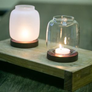 Lantern Shaped Frosted Transparent Glass Candlestick With Aluminum Cap