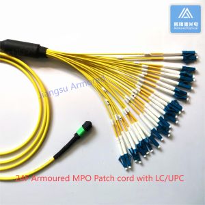 Quality 24F Armored MPO Patch Cord 5m MPO LC 5.0mm Yellow lszh optical cable for sale