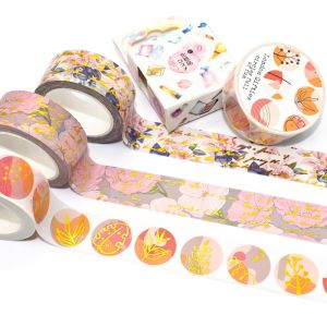 Flower Printed Decorative Stationery Adhesive Gold Foil Masking Washi Paper Tape
