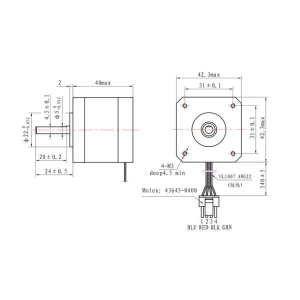1.8 Degree NEMA 17 2 Phase Stepping Motor 42*42*40mm for 3D Printer with CE ISO ROHS